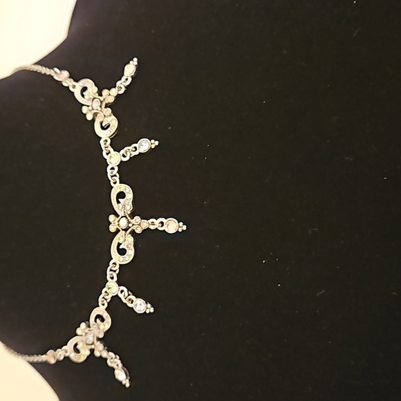 YCLM Pastel Rhinestones on Filagree Silvertone 15" Long w/ 4" Extension Necklace - Picture 4 of 8